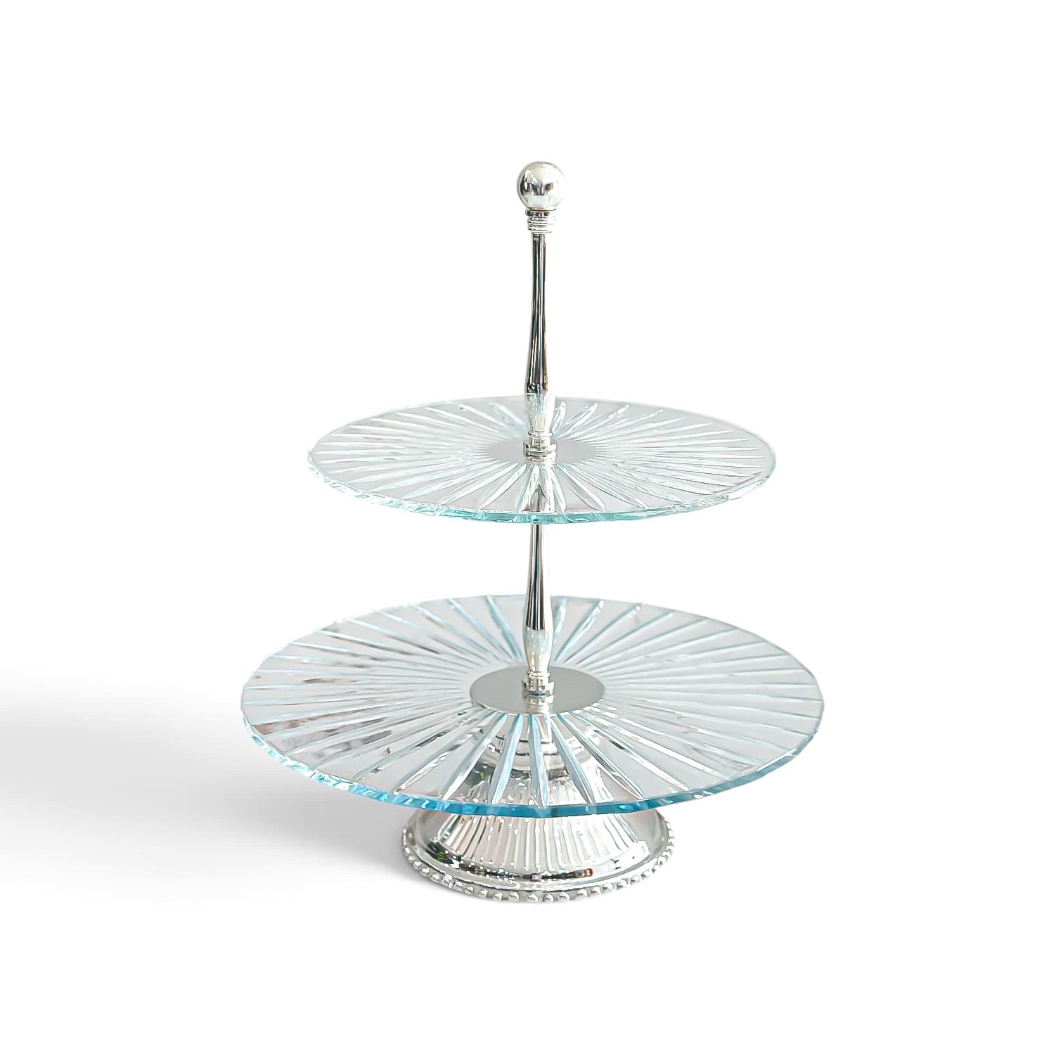2 Katlı Kristal Cam Yuvarlak Stant